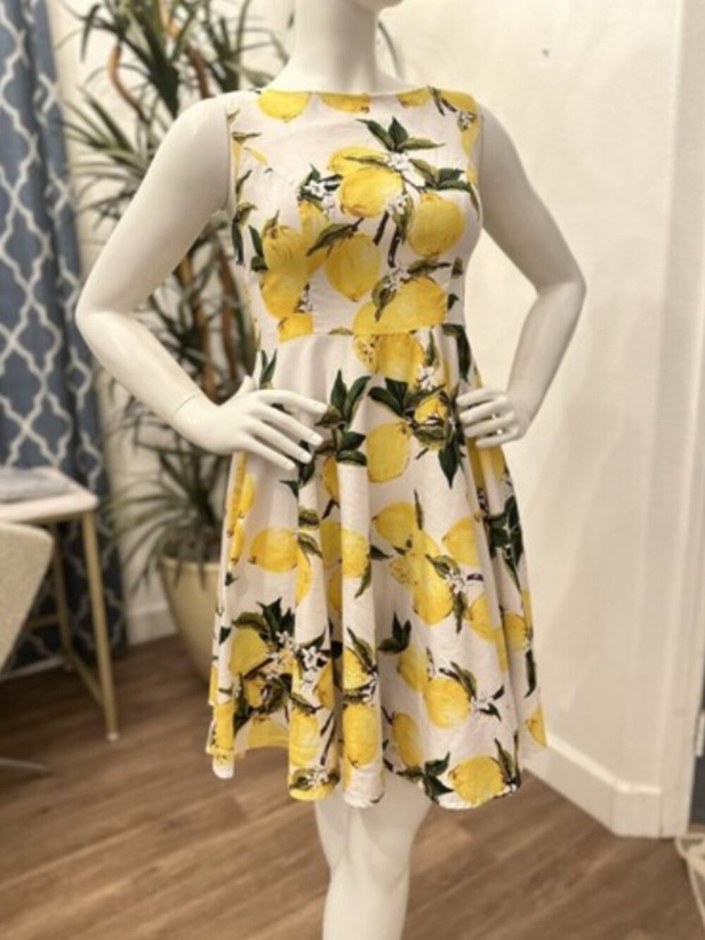 Grace Karin White and Yellow Lemon Print Midi Dress XXL